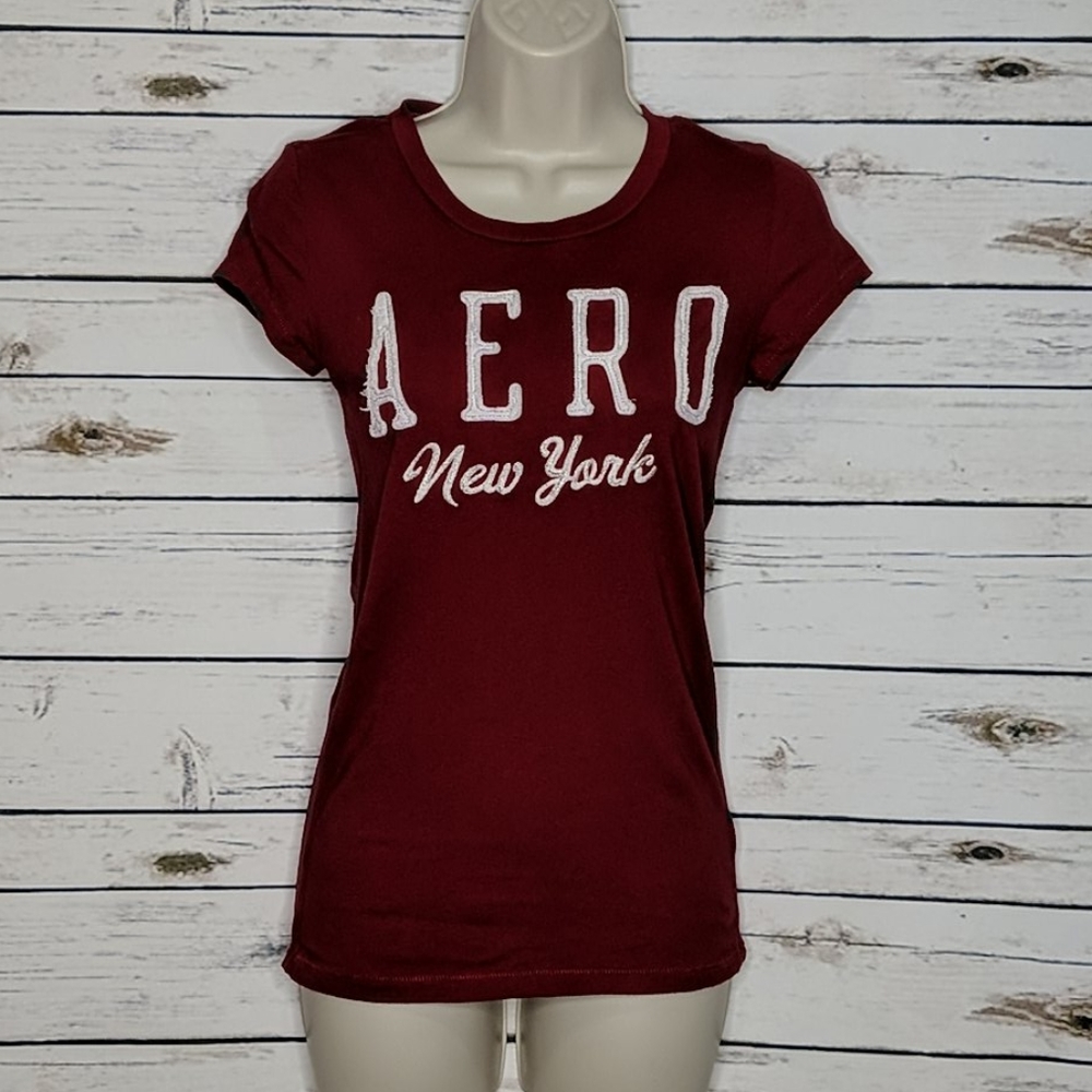 Aeropostale Short Sleeve Shirt Red White Medium